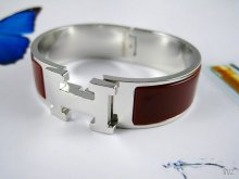 Hermes Coffee Enamel Clic H Bracelet Narrow Width (18mm) In Silver